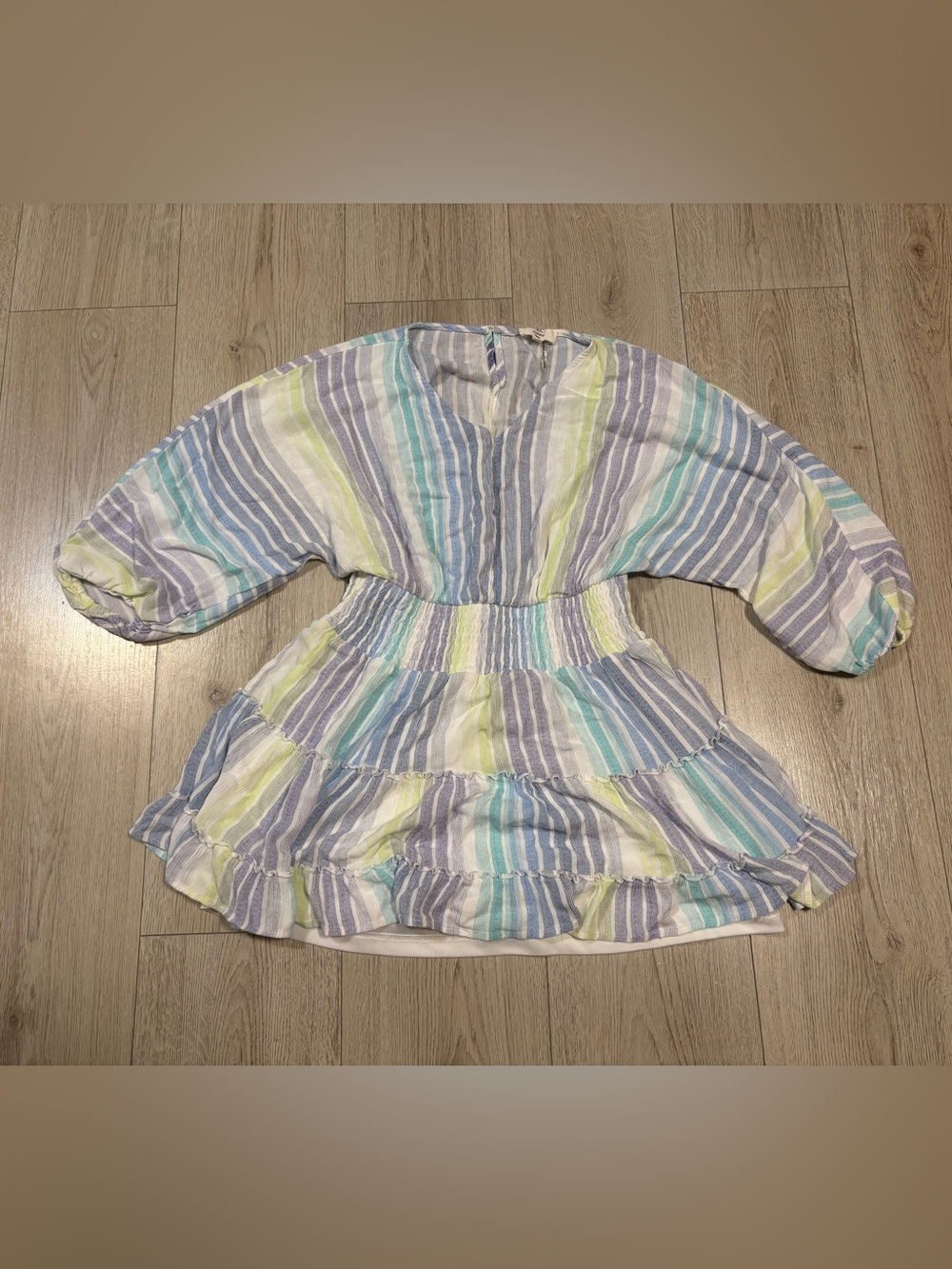 Women’s Entro Size Medium Dress with Striped Pastel Smocked Waist